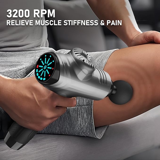 RAEMAO Massage Gun, Handheld Electric Deep Tissue Muscle Massager for Athletes for Pain Relief Attaching 8 Replacement Heads, Percussion Massager with 10 Speeds, Father's Day Gifts, Grey-Ruum Studio Home