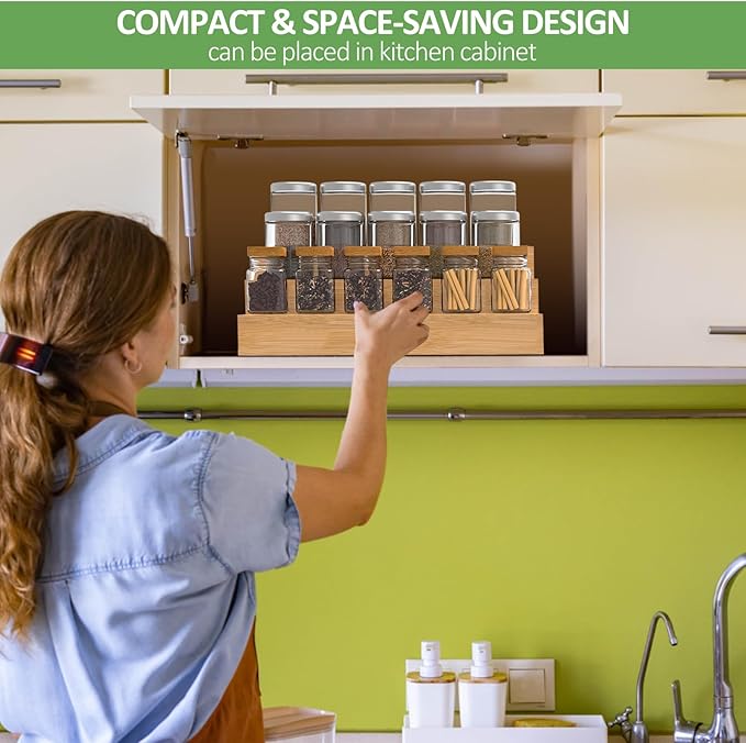 2 Pack Bamboo Spice Rack Organizer for Countertop, 3 Tier Spice Step Shelf for Cabinet (Jars Not Included)-Ruum Studio Home