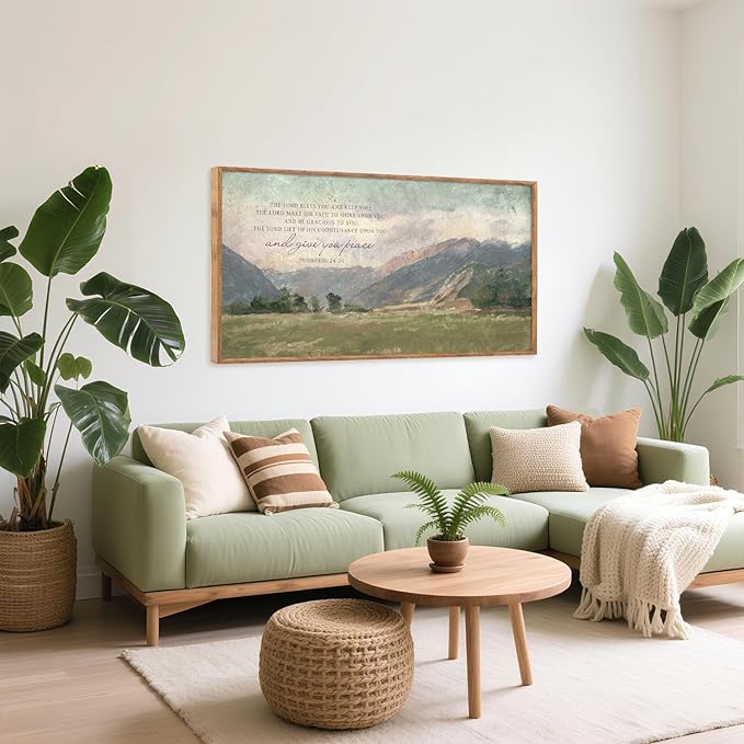 Aurlan Numbers 6:24-26 May The Lord Bless You Wall Art(40"x20"), Large Jesus Christian Bible Verse Scripture Canvas Artwork, Abstcat Watercolor Mountain Landscape Nature Decor for Home Dining Room Christ Gift-Ruum Studio Home