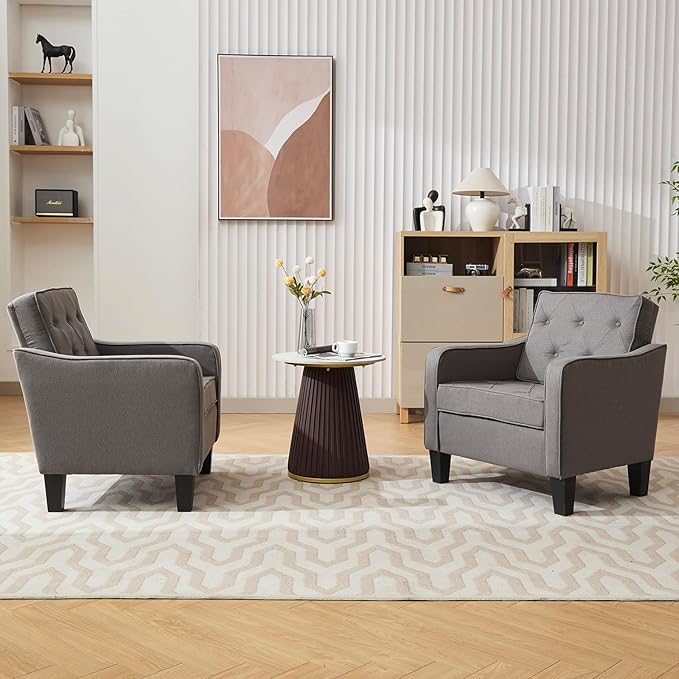 STHOUYN Living Room Chairs Accent Chairs Set of 2, Waiting Room Arm Chairs, Reading Chairs for Bedroom Comfy Club Chair Tufted, Office Small Space (2, Grey)-Ruum Studio Home