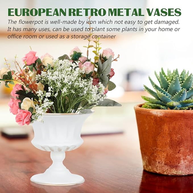 Vintage vase Iron urn Planter Decorative Table Front Porch urns House Plants Indoors Live urn Pot Outdoor Plant Pot Creative Flower Container Small Succulents Wrought Iron-Ruum Studio Home