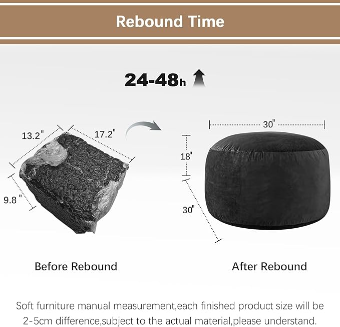 Bean Bag Chairs for Kids - Memory Foam Furniture BeanBag Chair - Kids/Teens Sofa with Soft Micro Fiber Cover - Round Fluffy Couch for Living Room Bedroom College Dorm - 2.5 ft, Carbon Black-Ruum Studio Home