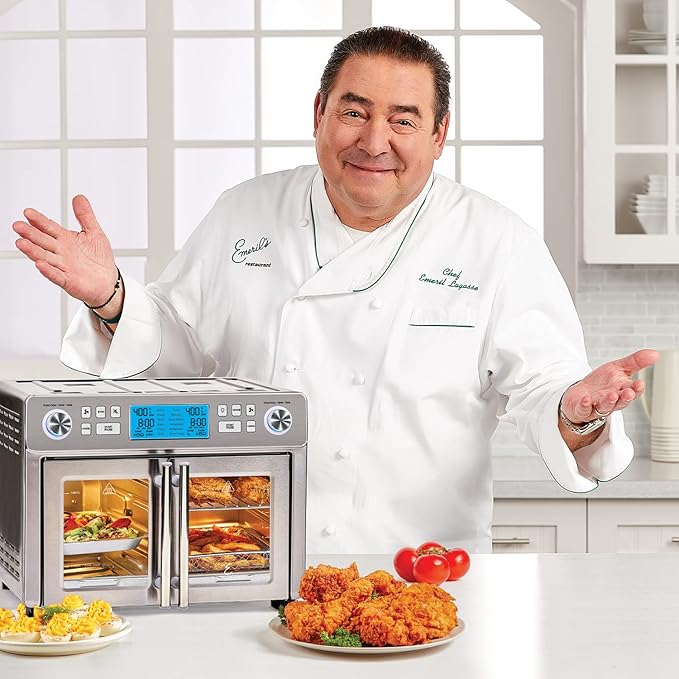 Emeril Lagasse Dual Zone 360 Air Fryer Oven Combo with French Door, 25 QT Extra Large, Cook Two Foods in Different Ways, Up to 60% Faster from Frozen to Finish-Ruum Studio Home