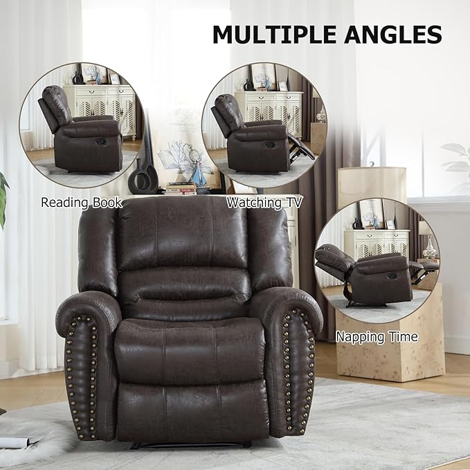 CANMOV Leather Recliner Chair Set of 2, Classic and Traditional Manual Recliner Chair with Comfortable Arms and Back,Manual Single Recliner Sofa for Living Room, Dark Grey-Ruum Studio Home