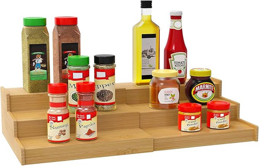 Spice Rack Organizer for Cabinet, 3 Tier Expandable Bamboo Spice Storage, Great for Kitchen Cabinet, Cupboard,Pantry and More-Ruum Studio Home