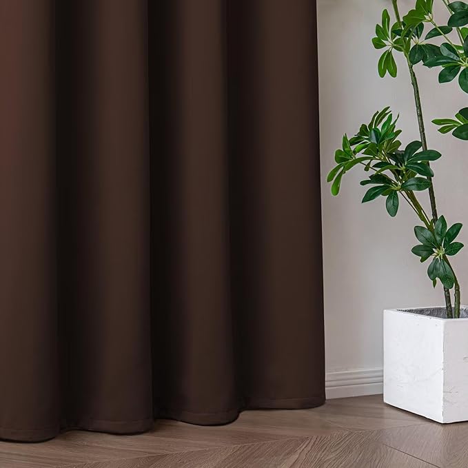 Blackout Curtains 72 Inch Length for Bedroom, Thermal Insulated Blackout Curtains 2 Panels Set, Solid Grommet Privacy Room Darkening Drapes for Living Room Windows(W52 x L72, Chocolate)-Ruum Studio Home