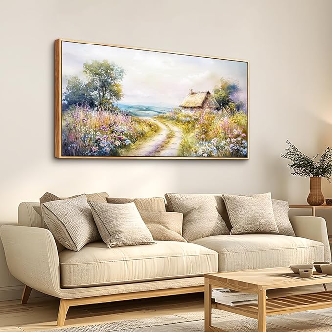 ZUITINGHUA Large Wood Framed Wall Decor For Living Room Canvas Wall Art For Office Modern Wall Decorations For Bedroom Country Road Landscape Painting Farmhouse Pictures Artwork Home Decor 24x48 In-Ruum Studio Home