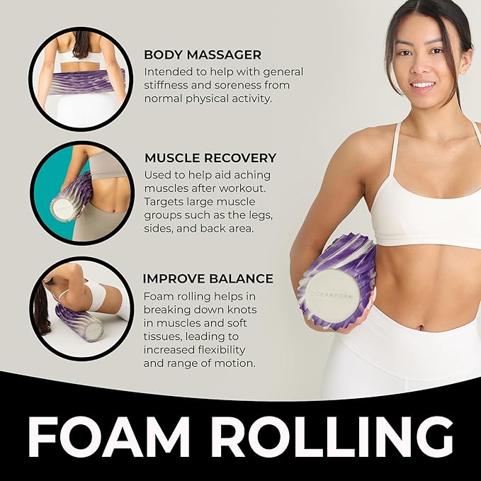 Oceanfoam Tidal Roller - Purple Marbled - Muscle Massage Foam Roller for Back Pain & Stretching - Firm and Ergonomic Wide Wave Textured - Yoga, Athletics, & Wellness - Full Size, 20" x 5"-Ruum Studio Home