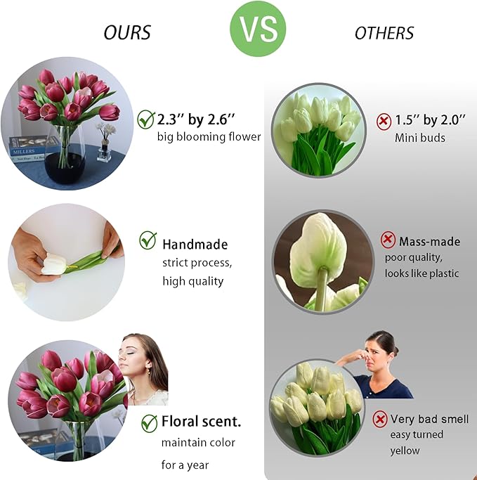 Buart Wine red Tulip Flowers Artificial Luxury Big Tulip Valentine's Day Mother's Day Easter Home Kitchen Wedding Decorations(11pcs)-Ruum Studio Home