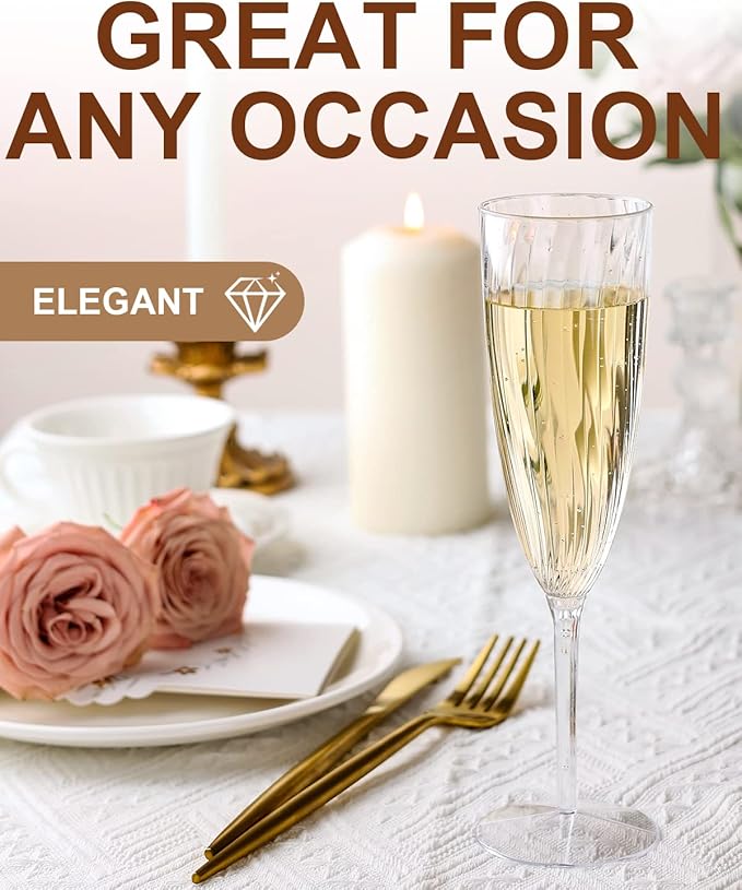 Clear Plastic Champagne Flutes, 96 PCS Disposable Reusable Cocktail Cups for Home Daily Life Party Birthday Wedding Toasting Drinking Champagne (6 oz)-Ruum Studio Home