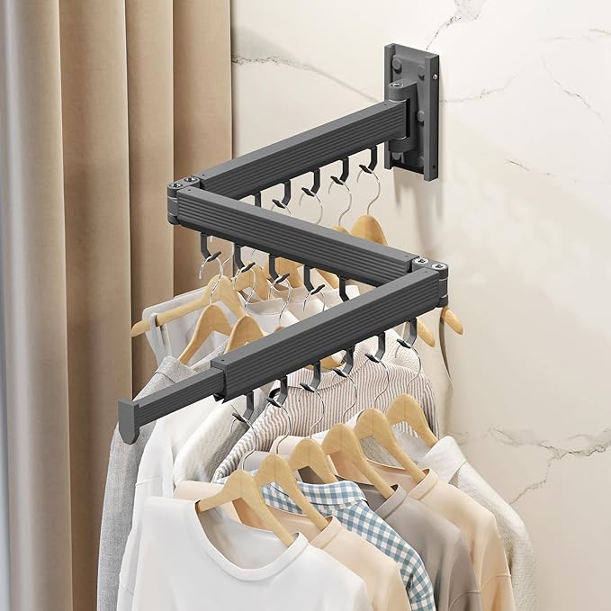 Laundry Drying Rack,Drying & Clothes Rack,Wall Mounted,Retractable & Collapsible, Grey-Ruum Studio Home