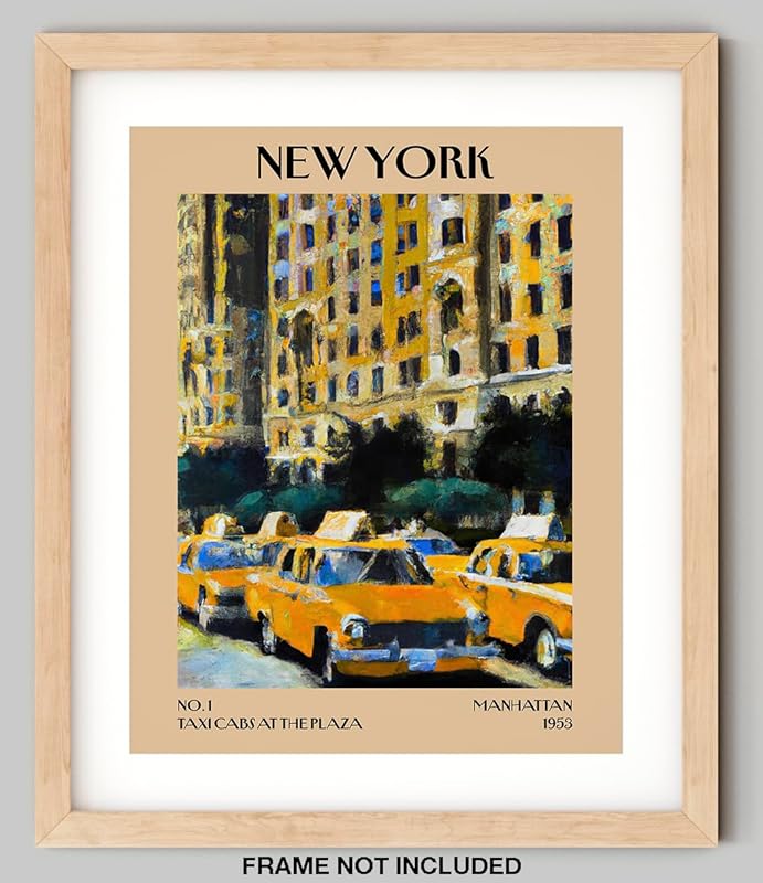 Retro Vintage New York Wall Art Print - 11x14 Unframed Poster - New York City Souvenirs, Cute Trendy Colorful Wall Decor (Taxi Cabs at the Plaza, 11x14")-Ruum Studio Home