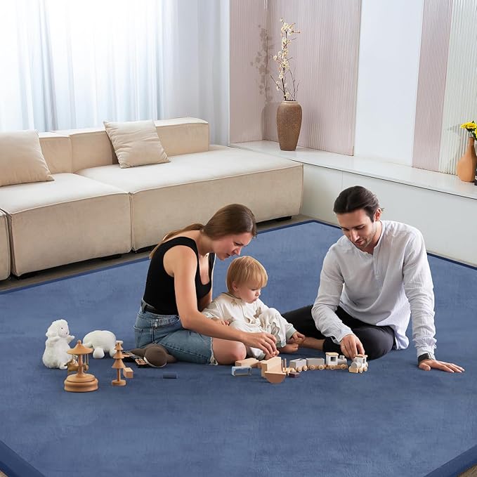 Baby Play Mat 1.2" Thick Memory Foam Nursery Rug Area Rug, 9’2” X 6’7” Yoga Mat Playmat Crawling Mat for Baby,Toddlers,Infants,Kids,Floor Mat Tatami Mat for Living Room with Non-Slip(Blue)-Ruum Studio Home