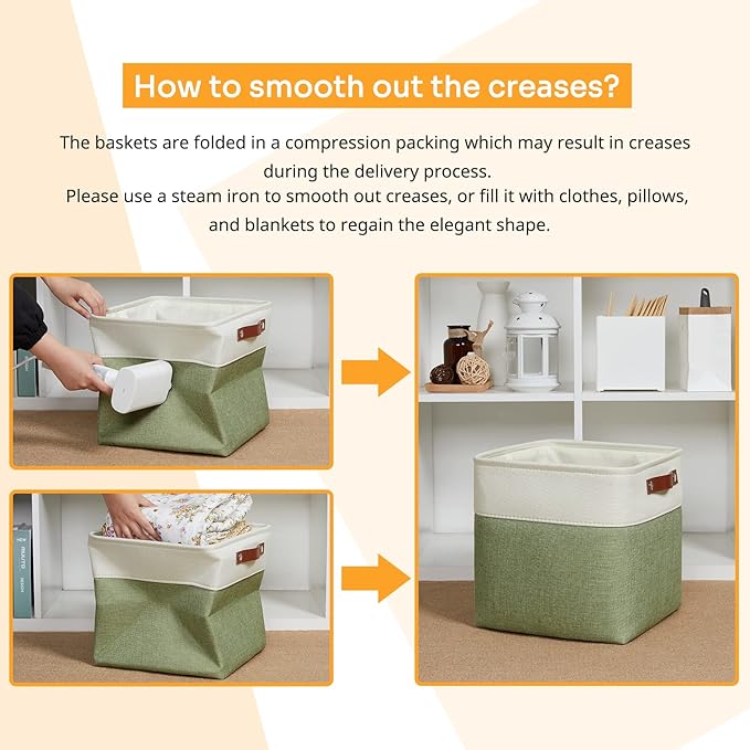 DULLEMELO Storage Basket, Linen Closet Organizers and Storage Baskets for Home Office, Suitable as Dog Toy Box, Baby Gift Basket, 4 Pieces 12x12 Decorative Cube Storage Bins(4 Pack - 12" White&Green)-Ruum Studio Home