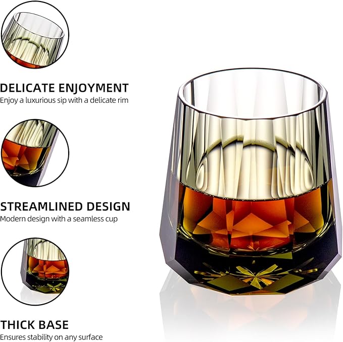 KAMMAK Crystal Whiskey Glasses Set of 2, Handcrafted 6.76oz Old Fashioned Glasses Stemless, Luxury Cocktail Glasses, Hand Blown Scotch Cup for Women, Men Gift for Rocks, Bourbon, Bar Barware-Ruum Studio Home