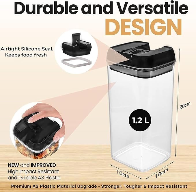 Shazo Airtight Food Storage Containers with Lids - 6 PC BPA Free Clear Plastic Cereal Containers with Easy Lock Lids for Kitchen and Pantry Organization for Snacks and Pasta - 1.2 L-Ruum Studio Home