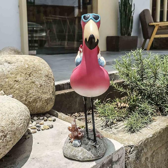 Gnome Garden Statue Funny Gnome Reclining on Flamingo Dwarf Figurines Resin Garden Gnomes Fall Decorations Outdoor for Patio Yard Lawn Porch Housewarming Ornament Gift-Ruum Studio Home