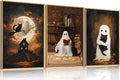 HPNIUB Halloween Ghost Framed Canvas Wall Art Set, Funny Black Cat Poster Artwork, Vintage Spooky Wall Decor, Dark Academia Moon Pictures for Bedroom Living Room Bathroom-16 x24 x3-Ruum Studio Home