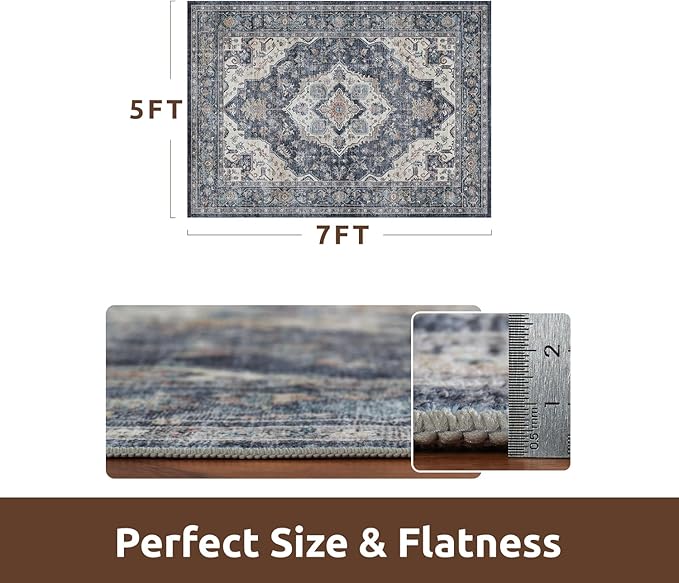 AMOAMI-Area Rug 5X7 Rugs for Living Room-Vintage Soft Blue Rugs for Bedroom-Non Slip Carpet-Machine Washable Rug for Dining Room Living Room Bedroom Office Under Table-Ruum Studio Home