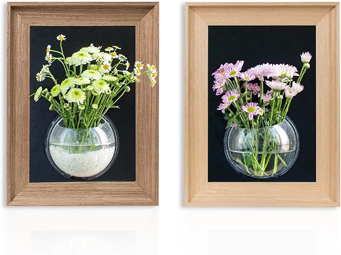 Wooden Frame Wall Hanging Planter for Hydroponic Plants，12X16 inch Wall Vase with Round Acrylic Propagation Station，Bathroom, Office, or Living Room Décor, Set of 2 Mix-Ruum Studio Home