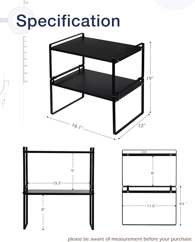 Nxconsu 2Pack Cabinet Shelves Stackable Shelf Organizer Rack Riser for Kitchen Cabinet Pantry Cupboard Counter Countertop Home Organization Storage Space Saver Heavy Duty Metal Nonslip Black Wide Tall-Ruum Studio Home