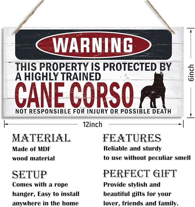 Warning Sign, Cane Corso Warning Wood Plaque Sign, Funny Door Signs, Decorative Wood Hanging Suspension Plaque, Farmhouse Wooden Wall Decor, Outdoor Hanging Wooden Signs-Ruum Studio Home