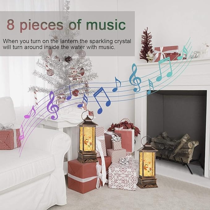 House & Garden Decoration,Christmas Lantern with 8 Pieces of Music,Sparkling Crystal Keep Circling Around The Snowman Families Music Box as a (Snowman Families)-Ruum Studio Home