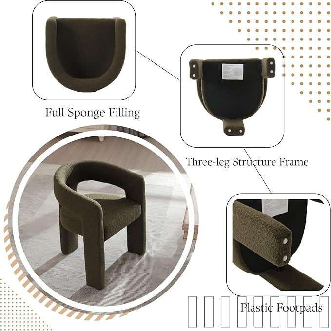 Green Sherpa Dining Chairs Set of 2, Modern Barrel Dining Room Chairs Upholstered Faux Fur Accent Chair with Arms and Round Back for Living Room Kitchen Armchair No Assembly Needed-Ruum Studio Home