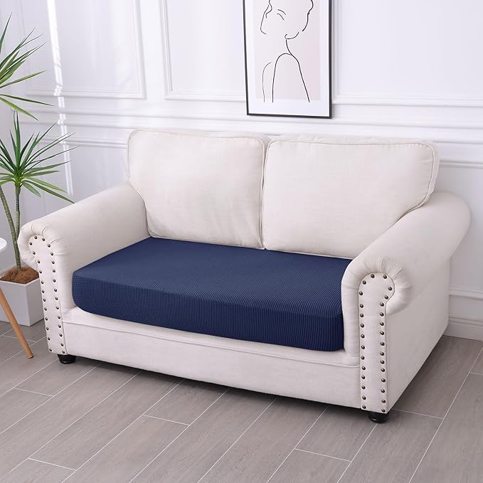 hyha Waterproof Couch Cushion Covers for Pets, Non Slip Sofa Seat Cover for Dogs Washable, Soft Thick Stretch Jacquard Fabric, Sofa Slipcovers with Elastic Bottom (1 Piece for Medium, Navy)-Ruum Studio Home