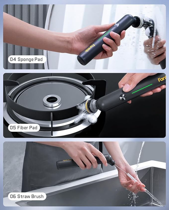 Fanttik G9 Nano Electric Spin Scrubber, Cordless Power Grout Brush, Type-C Fast Charging with LED Power Display, IPX7 Waterproof, 8 Replaceable Heads for Cleaning Grout, Corners, Crevices - Black-Ruum Studio Home