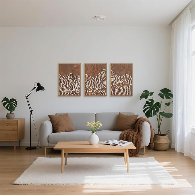 HPINUB Line Style Mountain Framed Canvas Wall Art Set, Vintage Tree Rings Wall Decor, Abstract Tree Spiral Wall Painting, Modern Nature Art Prints for Living Room,Bedroom,Farmhouse-24 x36 x3-Ruum Studio Home