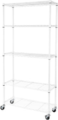 Seville Classics UltraDurable Heavy Duty NSF Solid Steel Wire Rack Storage Unit, Organizer for Garage, Warehouse, Office, Restaurant, Classroom, Kitchen, White, 5-Tier Shelving, 36" W x 14" D-Ruum Studio Home