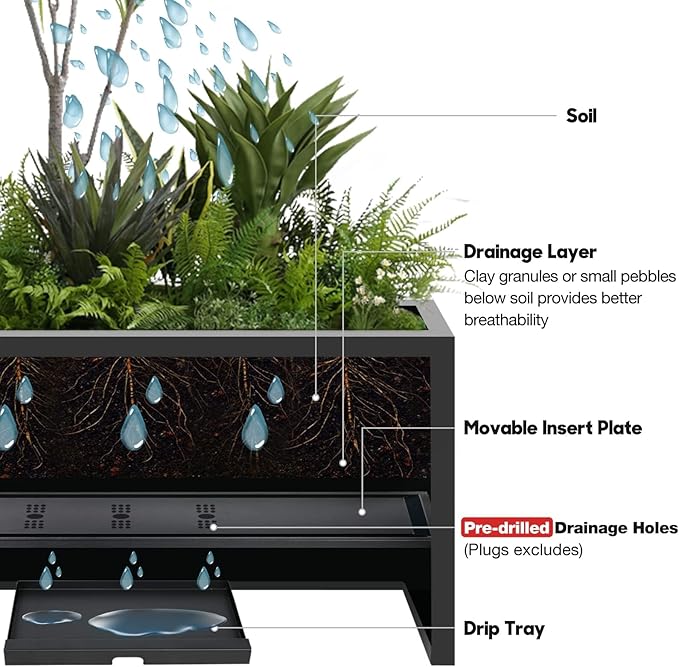 Worth Garden Metal Rectangular Planter Box - Black Powder Coated Steel Planter - 16" H. Tall Heavy Duty Modern Flower Plant Pot - Indoor & Outdoor, Commercial & Residential (16"x12"x36")-Ruum Studio Home