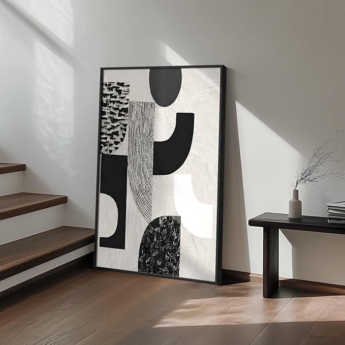 Framed Black and White Abstract Wall Art, Modern Minimalist Canvas Prints Paintings Artwork for Walls, Geometric Pictures for Living Room Dining Room Bedroom Office Bathroom Wall Decor 24x36 In-Ruum Studio Home