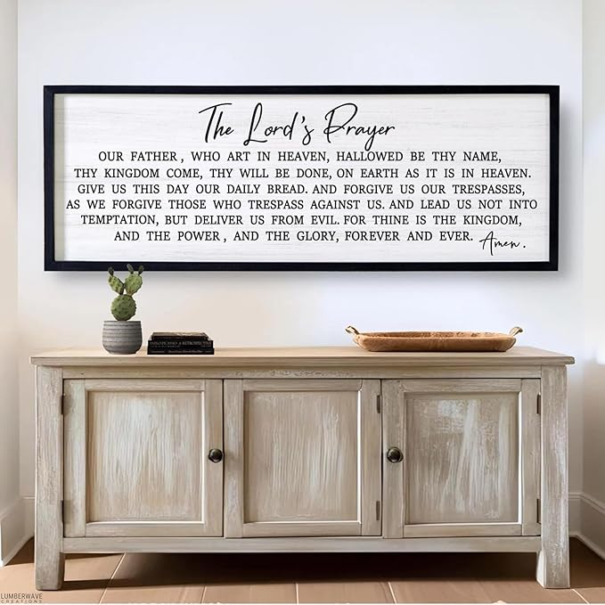 Our Father Prayer Bible Verse Framed Wall Art, 40''×15'' Rustic Religious Christian Lords Prayer Sign for God Jesus Christ Prayer, Horizontal Holy Inspirational Catholic Scripture Decor-Ruum Studio Home
