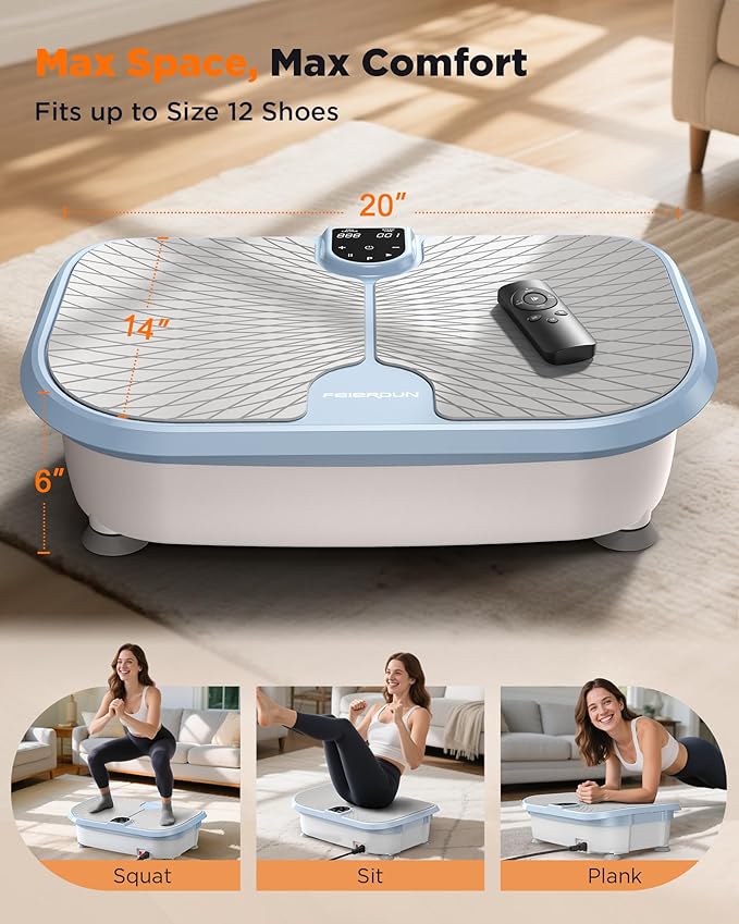 FEIERDUN Vibration Plate Exercise Machine, 400 LBS Capacity Vibration Plate for Lymphatic Drainage, Max Space for Whole-Body Workout & Relaxation at Home-Ruum Studio Home