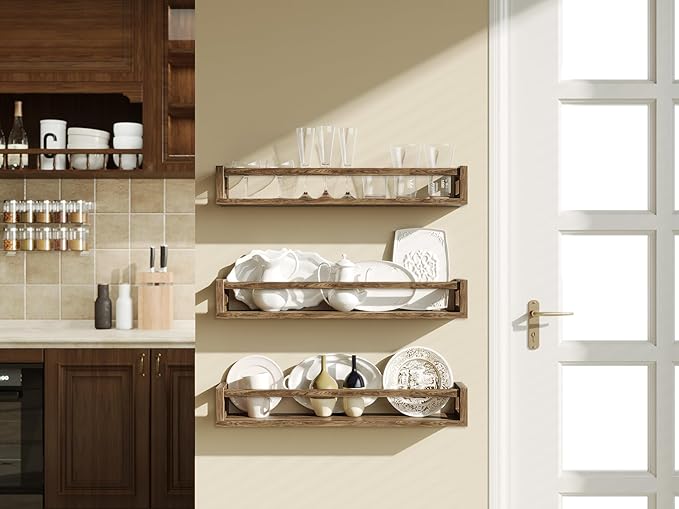 Upgraded Thick Floating Shelves - 24 Inch Multi-Use Wall-Mounted Bookshelves for Kids and Nursery, Ideal for Books, Toy, Spice Rack, Decor - Walnut Brown-Ruum Studio Home