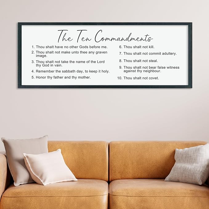 LuZhiQiang The Ten Bible Verse Wall Decor 40"×15" God Jesus Prayer for Christian Saying Catholic Scripture Sign Large Wood Framed Wall Hanging Art (Black)-Ruum Studio Home