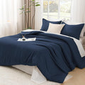 Litanika Navy Blue Comforters Oversized Queen Size, 3 Pieces Lightweight Solid Bedding Comforter Set, All Season Fluffy Bed Set (98x98In Comforter & 2 Pillowcases)-Ruum Studio Home
