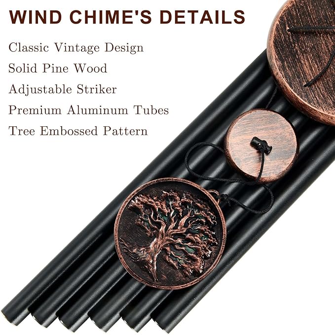 Memorial Wind Chimes for Loss of Loved One, Tree of Life Vintage Wind Chime for Outside, Sympathy/Memorial/Retirement/Festivals/Birthday Gift for Father/Mother/Lover (DIY 34" Tree of Life)-Ruum Studio Home