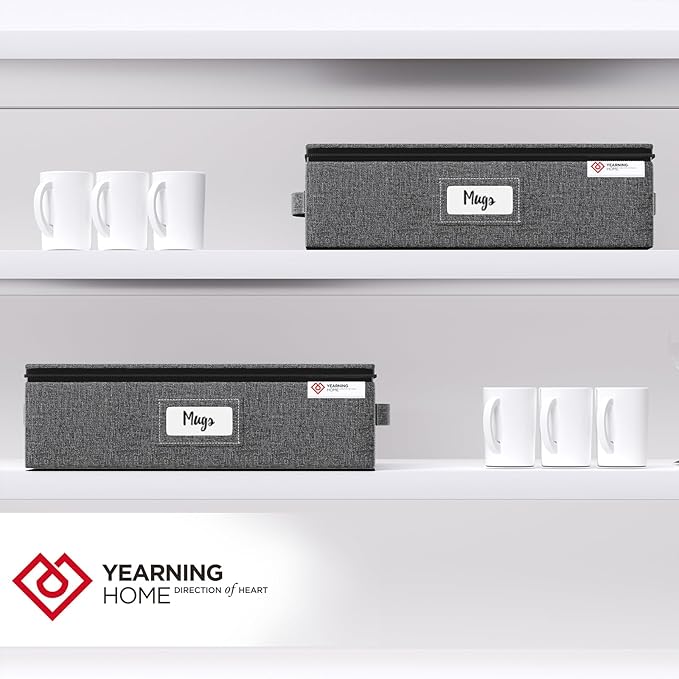 YearningHome Cup and Mug Storage Box with Hard Shell and Dividers for Coffee Mugs,Tea Cups and Glasses,Stackable Storage Organizers with Lid,Handles,Zips and Lable for Moving,Holds 12,2 Pack, Grey-Ruum Studio Home