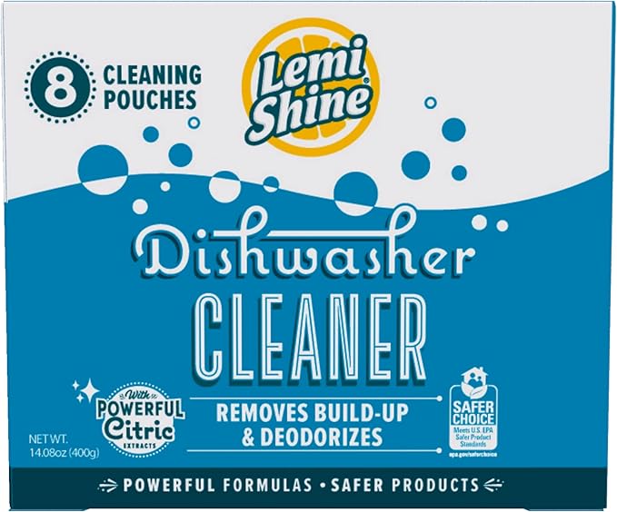 Lemi Shine Natural Dishwasher Cleaner Powered By Citric Acid | 100% Guaranteed Hard Water Cleaning Powder | Eco-Friendly Dishwasher Cleaner and Deodorizer With Fresh Lemon Scent (8 Count)-Ruum Studio Home