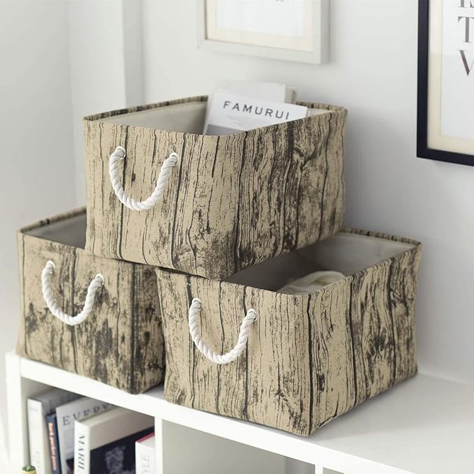 TcaFmac Fabric Storage Basket, Decorative Canvas Storage Bins Baskets for Gifts Empty Tree Stump-Ruum Studio Home
