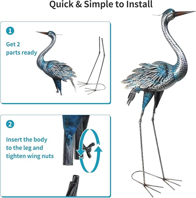 Crane Outdoor Decor Statue, Blue Heron Garden Statue Metal Yard Art Outdoor Decoy, Garden Sculptures & Statues for Yard/Lawn/Pond/Outdoor Decoration, 1Pc-Ruum Studio Home