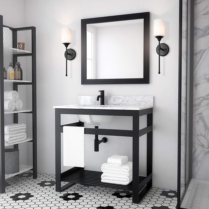 XiNBEi Lighting Wall Sconce, Bathroom Vanity Light with Glass, Wall Fixture Matte Black Finish for Bathroom XB-W1216-MBK-Ruum Studio Home