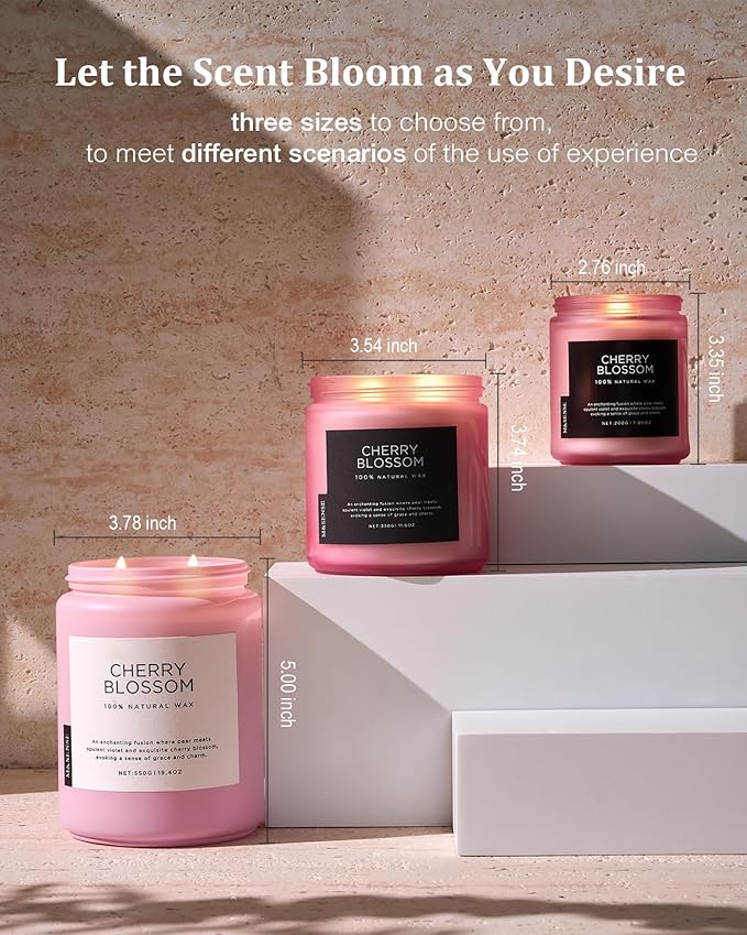 M&SENSE Cherry Blossom Scented Spring Candle, 19.4oz 110 Hours Long Lasting Natural Soy Wax Stress Relief Aromatherapy Romantic Candle for Women & Bedroom Decor-Ruum Studio Home