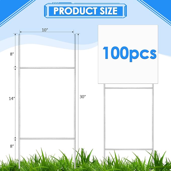 100 Pcs H Stakes for Yard Signs 30'' x 10'' Metal Heavy Duty H Frame Wire Stakes Weatherproof Metal Holder for 4mm 5mm Corrugated Signs Advertising Board Guidepost Yard Halloween Decor-Ruum Studio Home