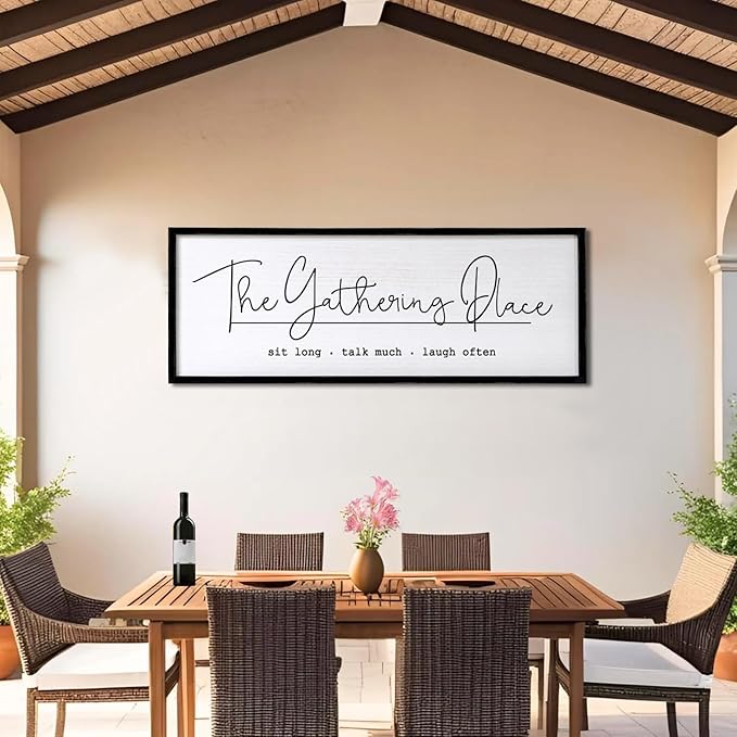 The Gathering Place Wall Decor Art 24"X10" for Dining Room gather Kitchen Wall Wooden Framed Sign (Black)-Ruum Studio Home