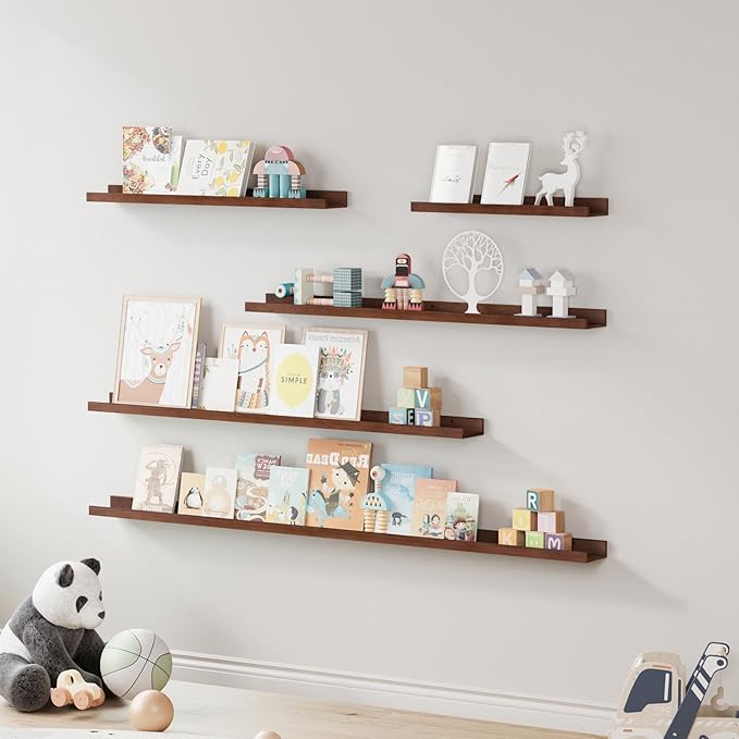 SAUMONIERES Picture Ledge Shelf Floating Book Shelves Set of 2 Wall Mounted Solid Wood for Bedroom Bathroom Living Room Kitchen, 55 Inch Walnut-Ruum Studio Home