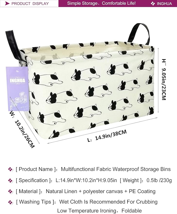 Rectangular Storage Basket Fabric Organizer Bin for Toys,Books,Clothes,Gifts,Pets-Perfect for Home,Office,Nursery,Dorm,Shelf(Rec Bulldog)-Ruum Studio Home